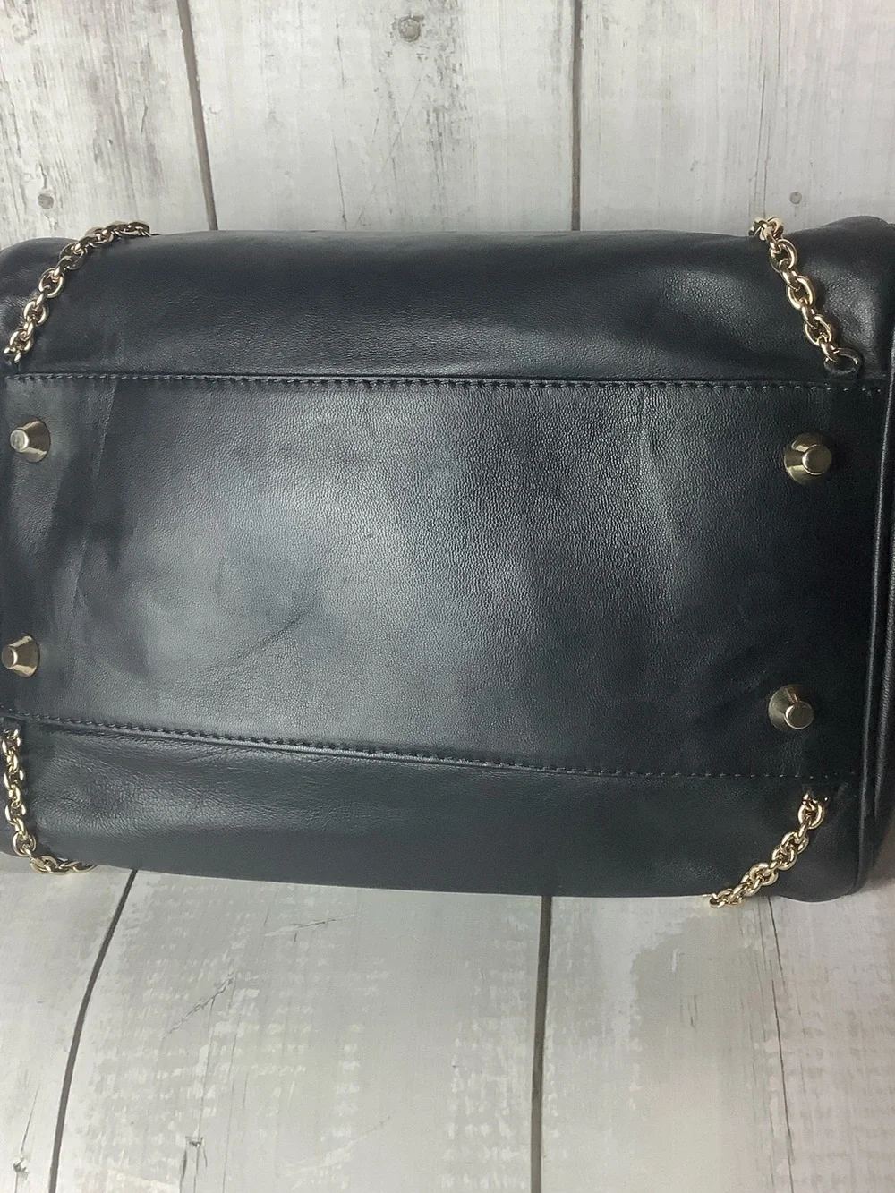 Versace for H&M Black Leather Shoulder Bag with Gold Chain and Charm Accents